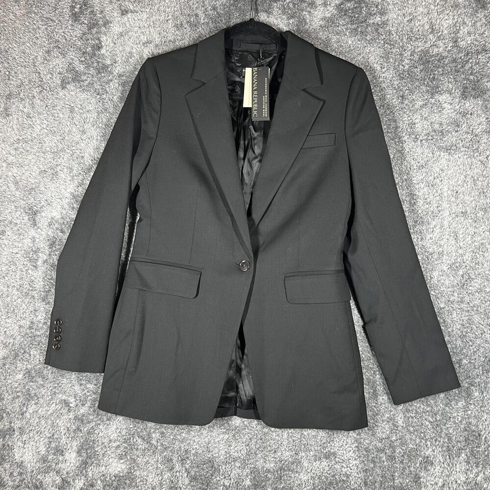 Banana Republic Suit Jacket Mens Small 2 Black Wool Slim Single-Breasted Notch